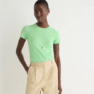 J.Crew Silk Cashmere Ribbed Cropped Crewneck T-Shirt Sweater Top Frosty Green M